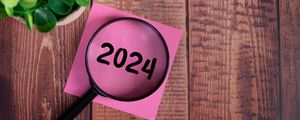 Preview wallpaper magnifying glass, 2024, numbers, new year, wood