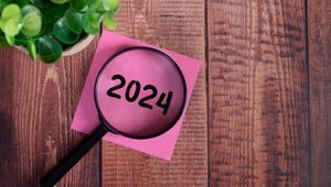 Preview wallpaper magnifying glass, 2024, numbers, new year, wood