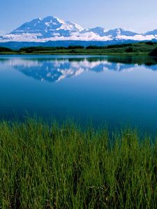 Preview wallpaper makkinlis lake, mountain, vegetation, alaska