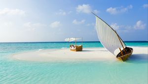 Preview wallpaper maldives, beach, tropical, sea, sand, island, boat, summer