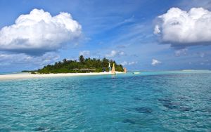Preview wallpaper maldives, beach, tropical, sea, sand, palm trees, island