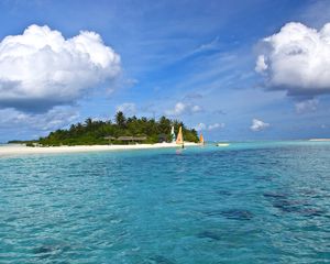 Preview wallpaper maldives, beach, tropical, sea, sand, palm trees, island
