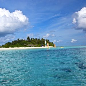 Preview wallpaper maldives, beach, tropical, sea, sand, palm trees, island