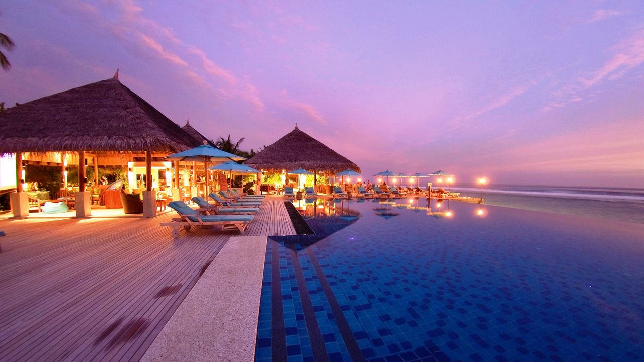 Wallpaper maldives, tropical, beach, resort, evening