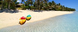 Preview wallpaper maldives, tropical, beach, palm trees, boat