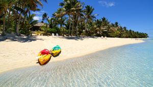 Preview wallpaper maldives, tropical, beach, palm trees, boat