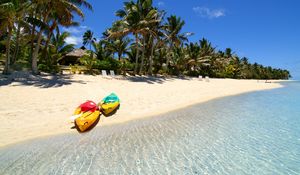 Preview wallpaper maldives, tropical, beach, palm trees, boat