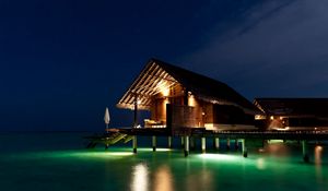 Preview wallpaper maldives, tropical, bungalows, night