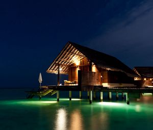 Preview wallpaper maldives, tropical, bungalows, night