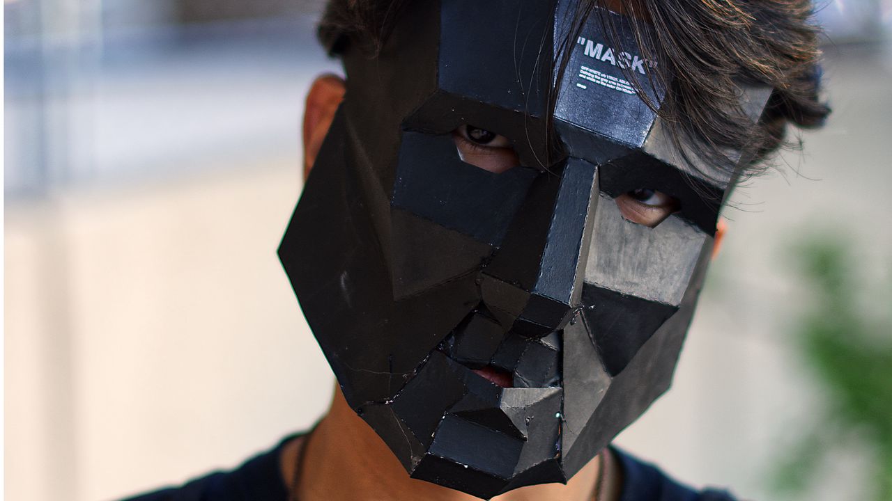 Wallpaper man, 3d mask, mask, black