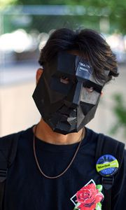 Preview wallpaper man, 3d mask, mask, black
