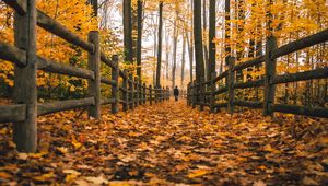 Preview wallpaper man, alone, autumn, fence, nature