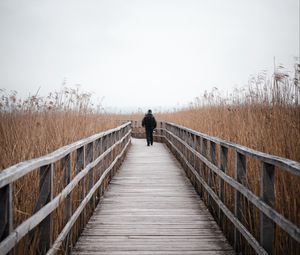 Preview wallpaper man, alone, bridge, nature