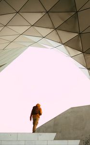 Preview wallpaper man, alone, building, minimalism