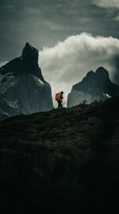 Preview wallpaper man, alone, camping, mountains, nature