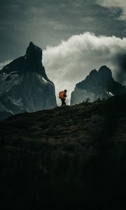 Preview wallpaper man, alone, camping, mountains, nature