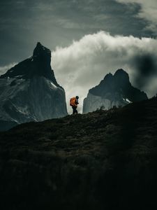 Preview wallpaper man, alone, camping, mountains, nature