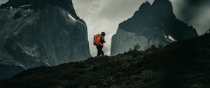 Preview wallpaper man, alone, camping, mountains, nature