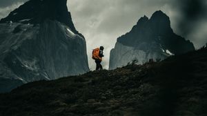 Preview wallpaper man, alone, camping, mountains, nature