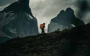 Preview wallpaper man, alone, camping, mountains, nature