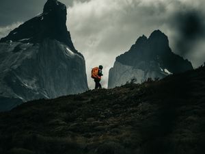 Preview wallpaper man, alone, camping, mountains, nature