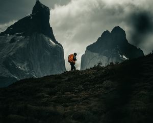 Preview wallpaper man, alone, camping, mountains, nature