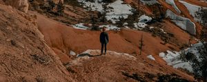 Preview wallpaper man, alone, canyon, rocks, snow