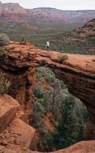 Preview wallpaper man, alone, canyon, rocks, view