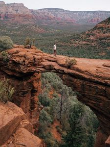 Preview wallpaper man, alone, canyon, rocks, view