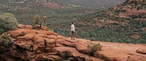 Preview wallpaper man, alone, canyon, rocks, view