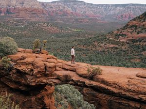 Preview wallpaper man, alone, canyon, rocks, view