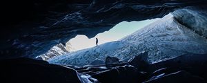 Preview wallpaper man, alone, cave, rocks, ice