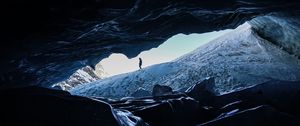 Preview wallpaper man, alone, cave, rocks, ice