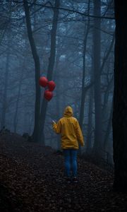 Preview wallpaper man, alone, cloak, balls, forest, gloomy