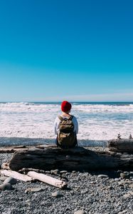 Preview wallpaper man, alone, coast, sea, nature