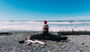 Preview wallpaper man, alone, coast, sea, nature