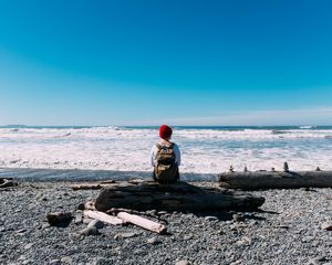 Preview wallpaper man, alone, coast, sea, nature