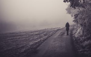 Preview wallpaper man, alone, fog, nature