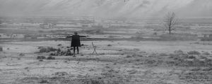 Preview wallpaper man, alone, freedom, gesture, mountains, snow, black and white