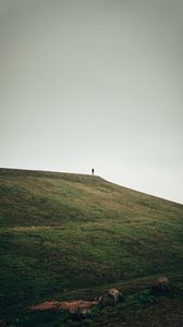 Preview wallpaper man, alone, hill, field, nature