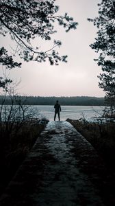 Preview wallpaper man, alone, lake, nature, view