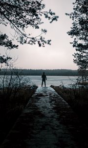 Preview wallpaper man, alone, lake, nature, view