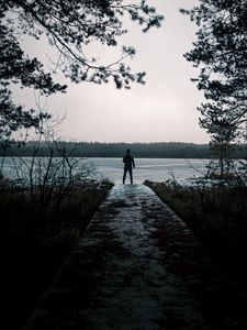 Preview wallpaper man, alone, lake, nature, view