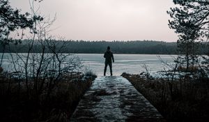 Preview wallpaper man, alone, lake, nature, view