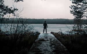Preview wallpaper man, alone, lake, nature, view