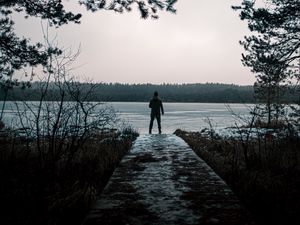 Preview wallpaper man, alone, lake, nature, view