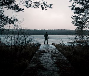 Preview wallpaper man, alone, lake, nature, view