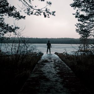 Preview wallpaper man, alone, lake, nature, view