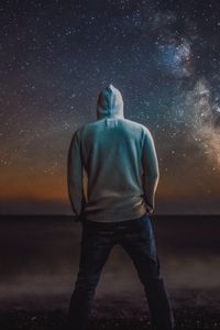 Preview wallpaper man, alone, milky way, stars, night