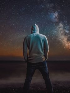 Preview wallpaper man, alone, milky way, stars, night